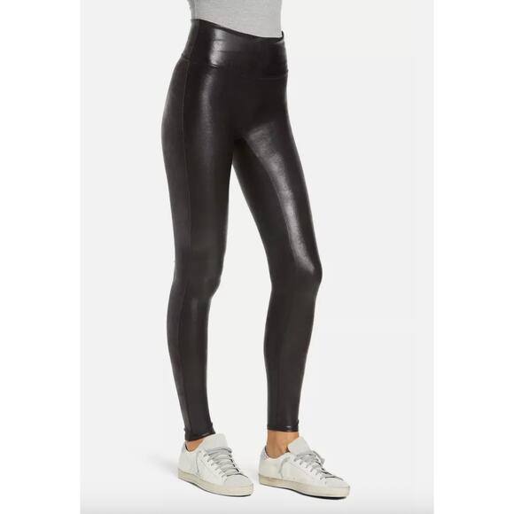 Spanx Leggings Womens Small Black Faux Leather Stretch High Rise - Picture 4 of 11